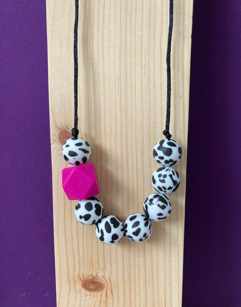Pink Pop Dalmatian Teething Necklace