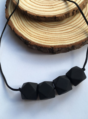 Pure Black Geometric Teething Necklace