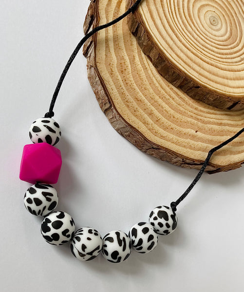 Pink Pop Dalmatian Teething Necklace