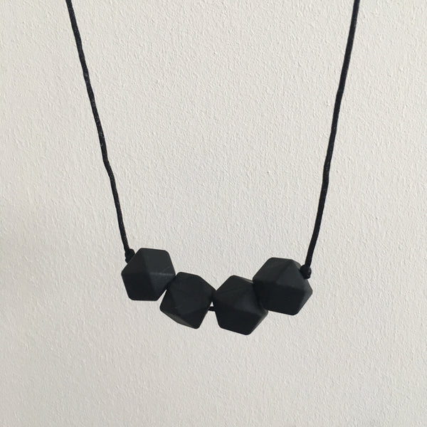 Pure Black Geometric Teething Necklace - Little Buds Teethers